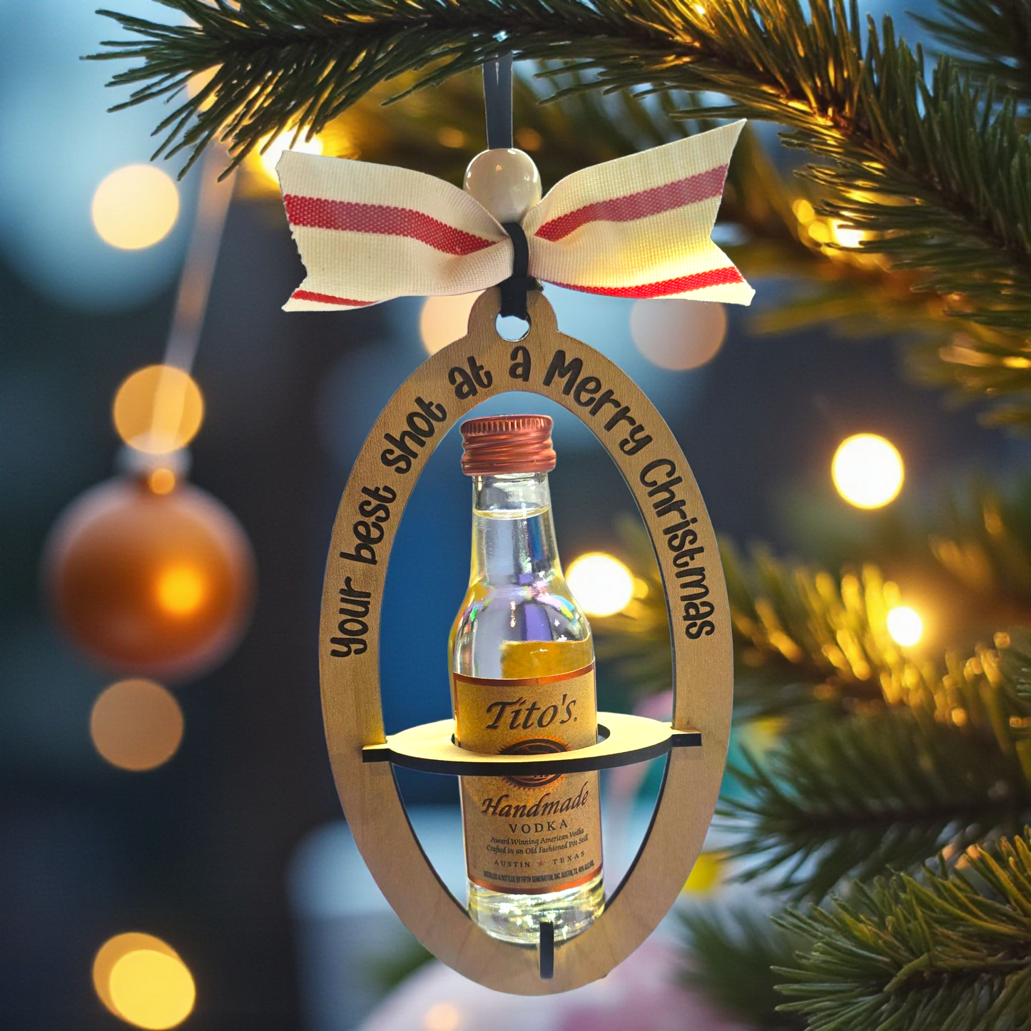 Personalized Bottle Ornament – “Your Best Shot at a Merry Christmas” (Alcohol Not Included)