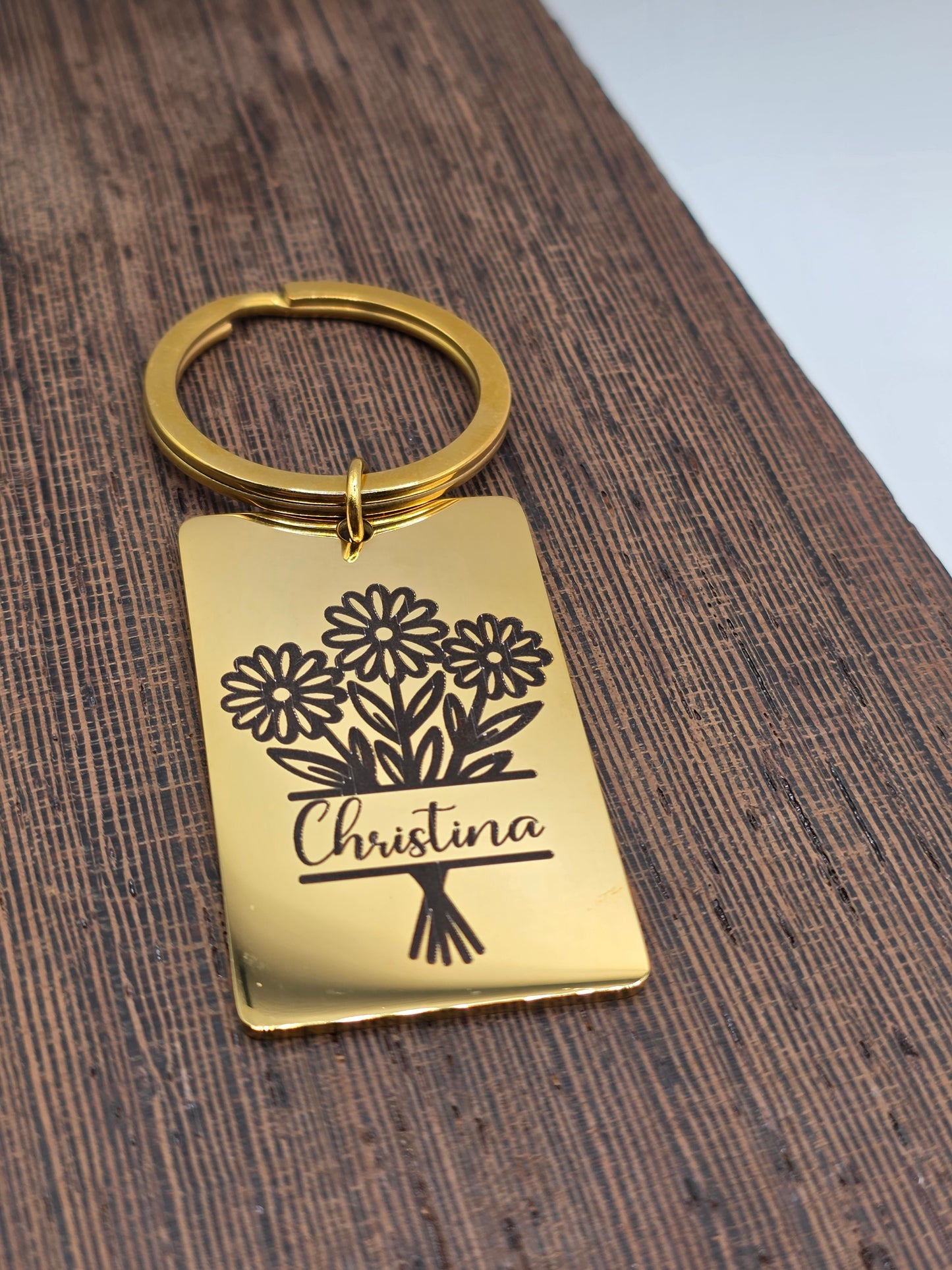 Personalized Flower Bouquet Keychain | Custom Name Keychain | Gift for Her | Birthday Gift | Graduation Gift | Gold or Silver