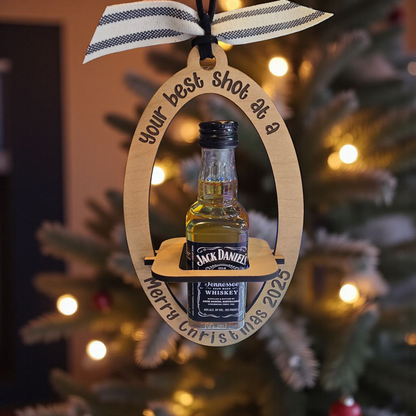 Personalized Bottle Ornament – “Your Best Shot at a Merry Christmas” (Alcohol Not Included)