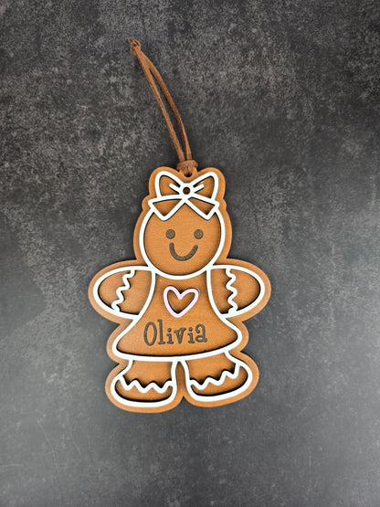 Gingerbread Girl Ornament – Personalized Name (5”)
