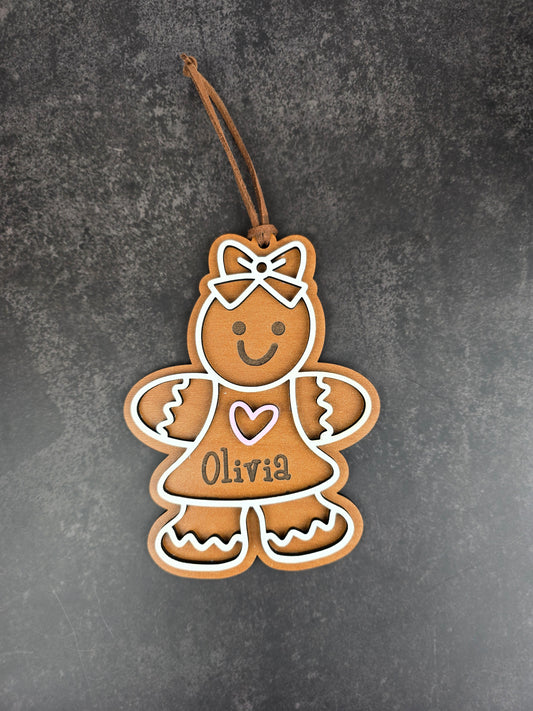 Gingerbread Girl Ornament – Personalized Name (5”)