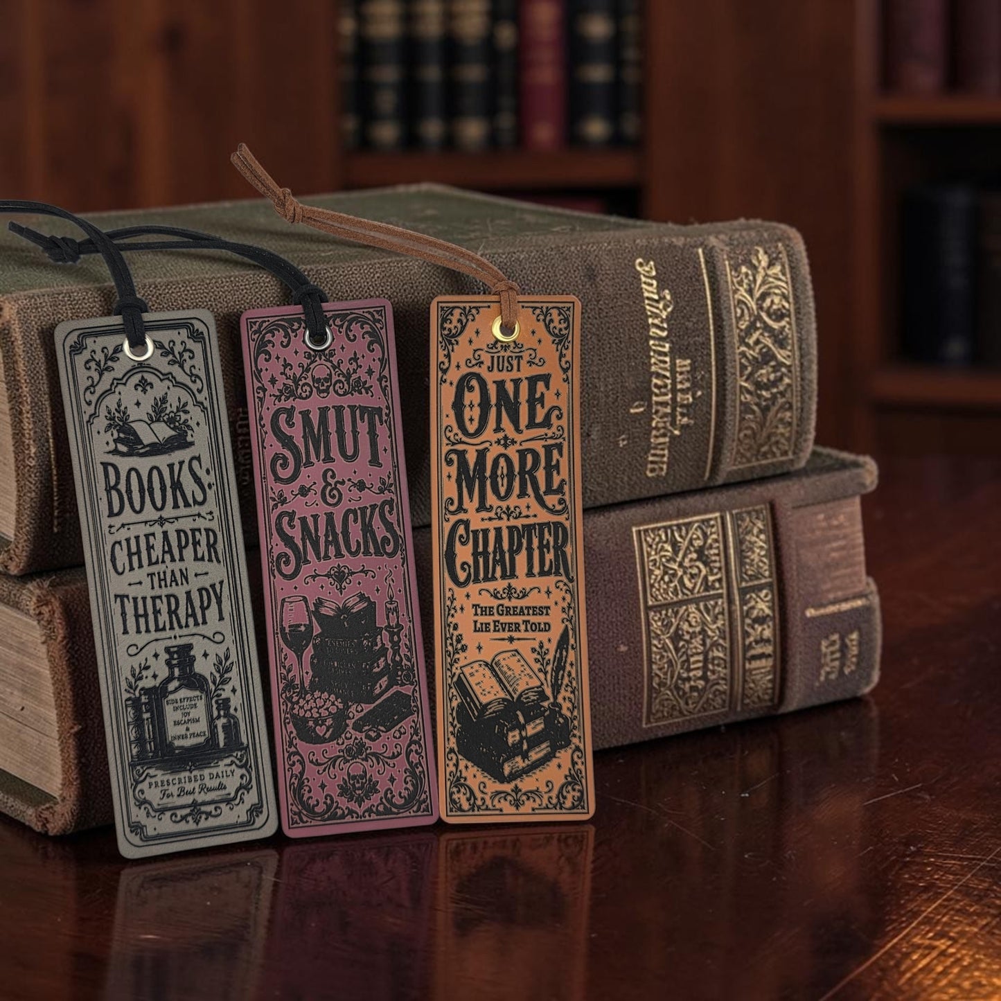 Engraved Leatherette Bookmarks – Funny Book Lover Designs
