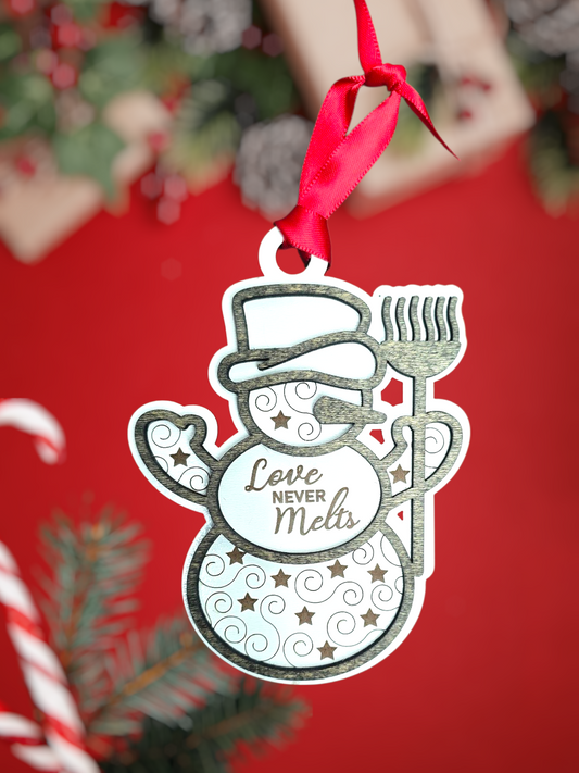 Love Never Melts Snowman Ornament