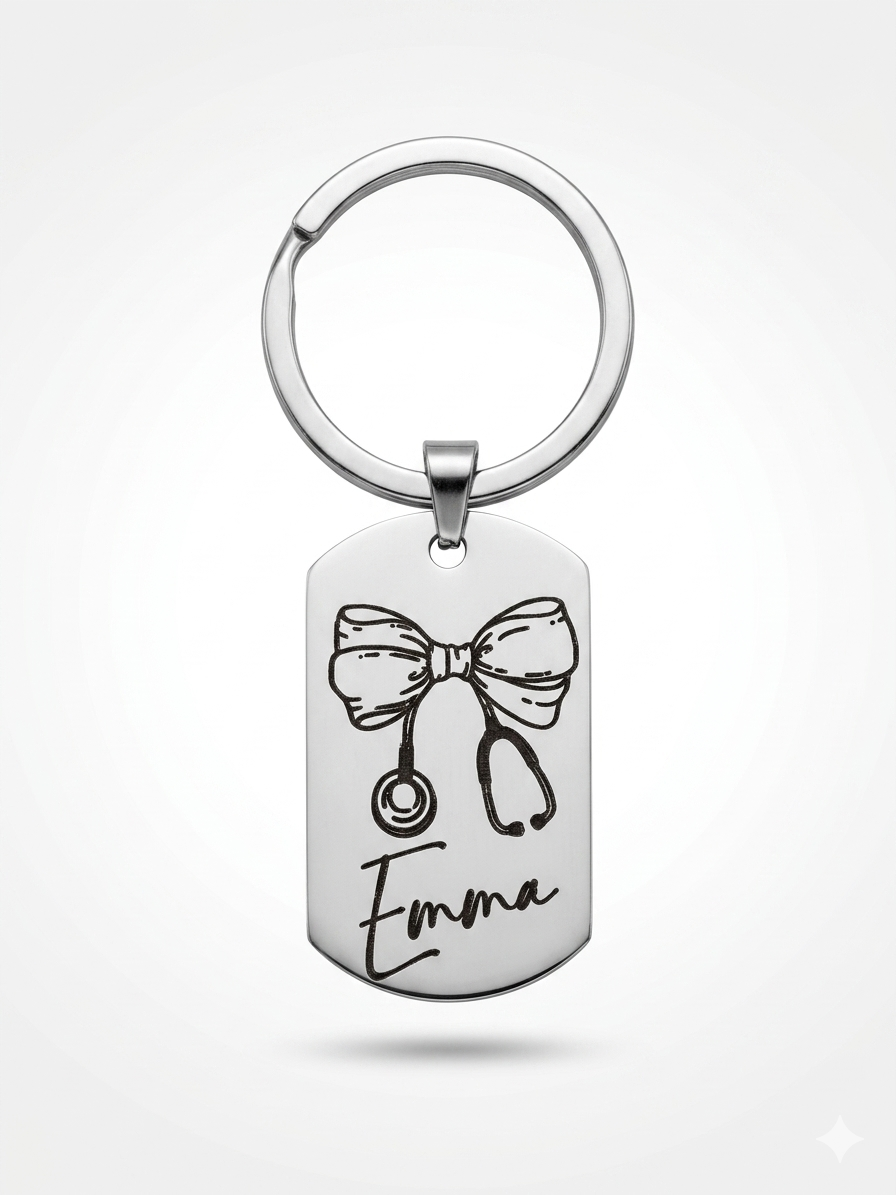 Personalized Dog Tag Keychain | Custom Name Keychain | Gift for Her | Healthcare Worker Gift | Birthday Gift | Gold or Silver