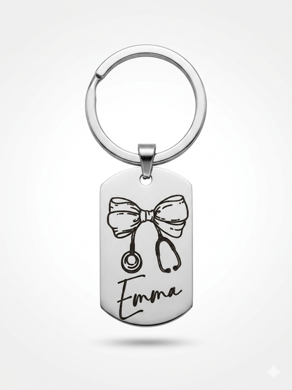 Personalized Dog Tag Keychain | Custom Name Keychain | Gift for Her | Healthcare Worker Gift | Birthday Gift | Gold or Silver