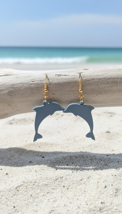 Coastal Dolphin Earrings | Slate Blue Beach Jewelry