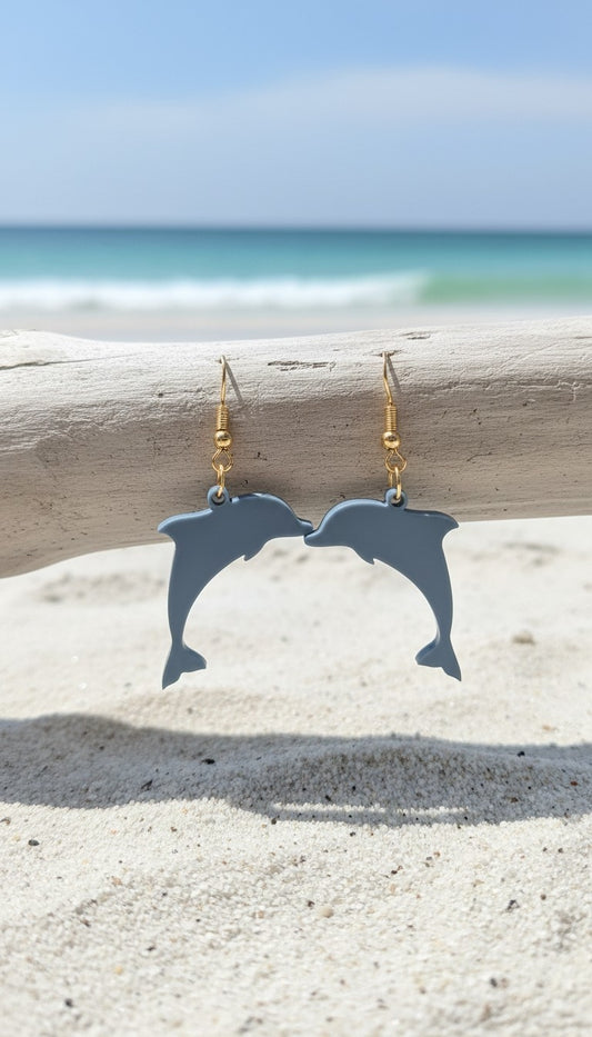 Coastal Dolphin Earrings | Slate Blue Beach Jewelry
