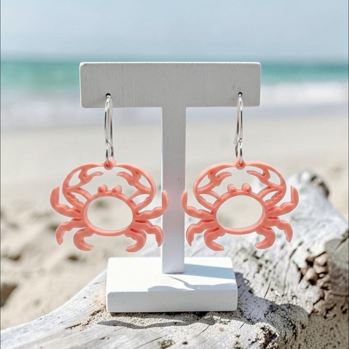 Coastal Crab Acrylic Earrings | Lightweight Beach Jewelry | Gold or Silver Stainless Steel Hooks