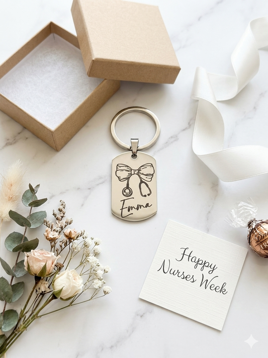 Personalized Dog Tag Keychain | Custom Name Keychain | Gift for Her | Healthcare Worker Gift | Birthday Gift | Gold or Silver