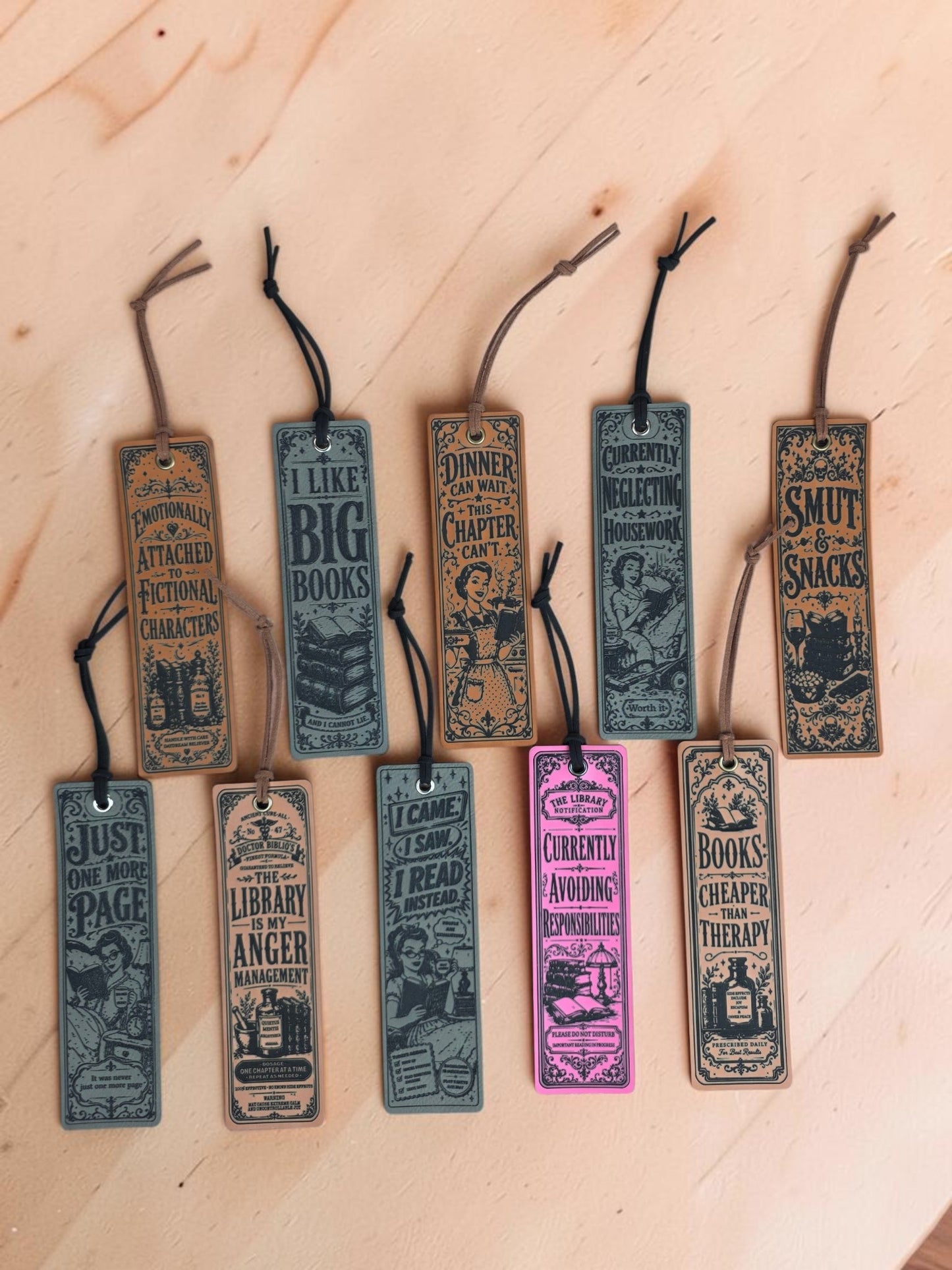 Engraved Leatherette Bookmarks – Funny Book Lover Designs