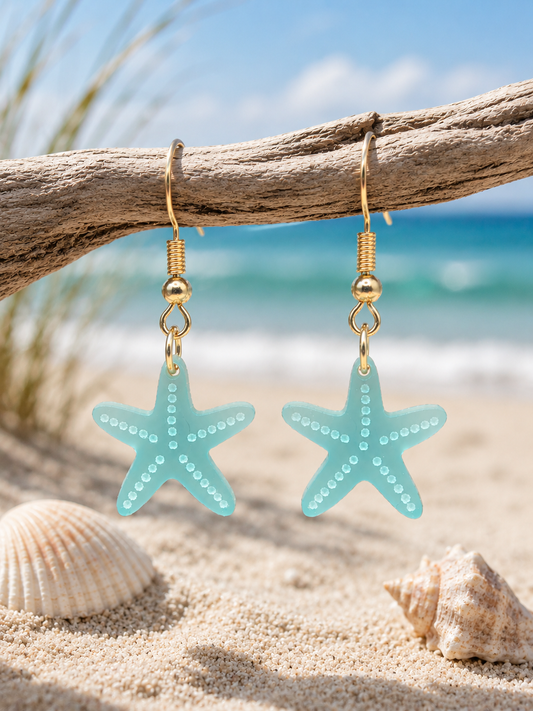 Coastal Starfish Earrings | Sea Glass Inspired Beach Dangle Earrings