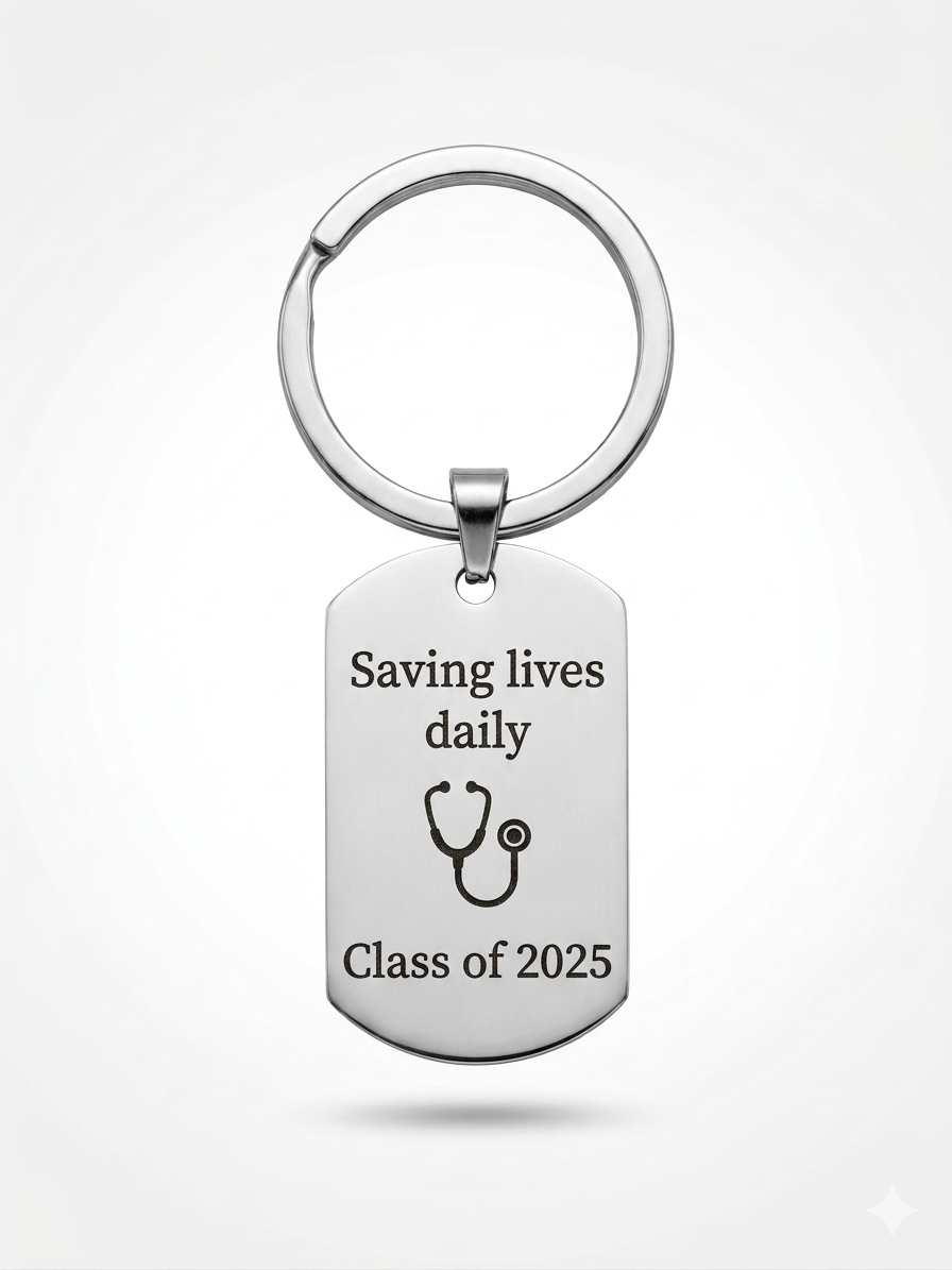 Personalized Dog Tag Keychain | Custom Name Keychain | Gift for Her | Healthcare Worker Gift | Birthday Gift | Gold or Silver
