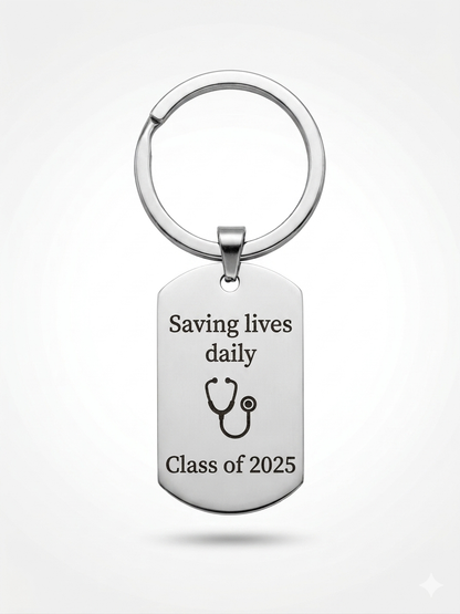 Personalized Dog Tag Keychain | Custom Name Keychain | Gift for Her | Healthcare Worker Gift | Birthday Gift | Gold or Silver