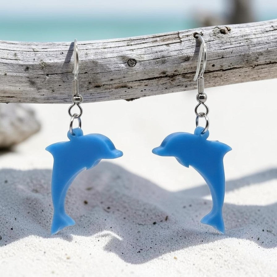Coastal Dolphin Earrings | Ocean Blue Beach Jewelry