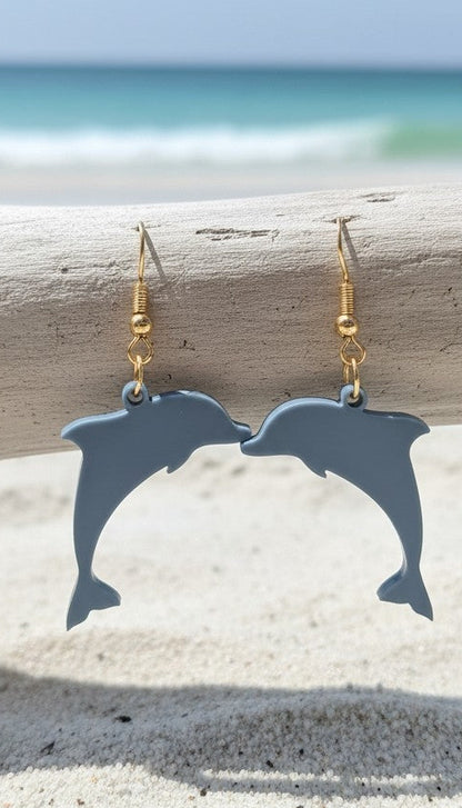 Coastal Dolphin Earrings | Slate Blue Beach Jewelry